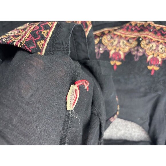 Reba Blouse Women's Small Black Multi Lace Trim Button Up 3/4 Roll Tab Sleeve - Picture 7 of 8